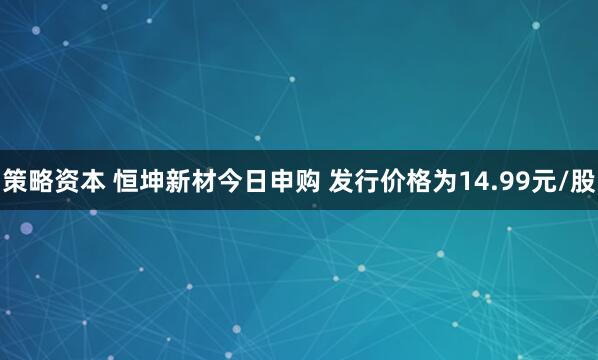 策略资本 恒坤新材今日申购 发行价格为14.99元/股